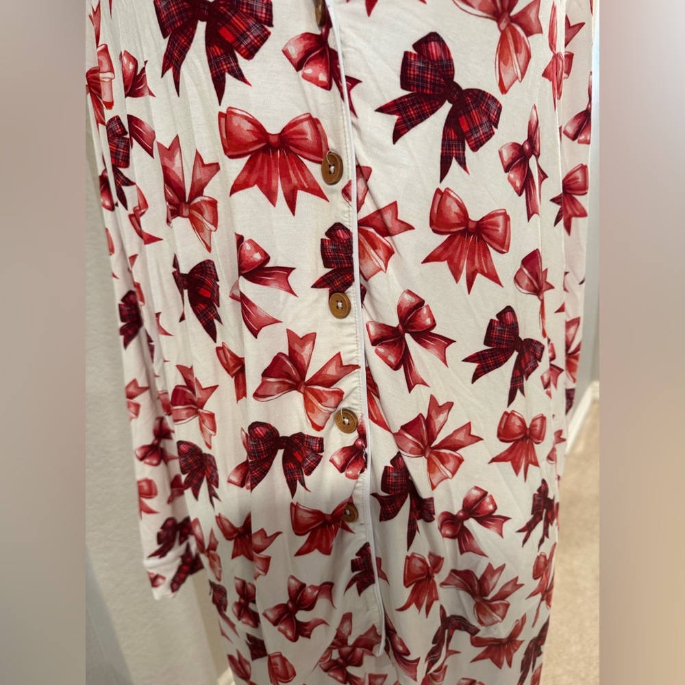 NWT Posh Peanut Holiday Christmas Red Bow Women’s Luxe Pajama Pant Set w/ Pocket - Picture 9 of 16